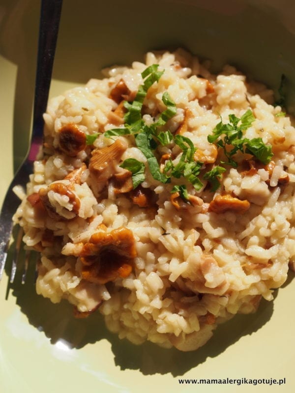 Risotto z kurkami bez mleka, bez jajek, bez glutenu, bez soi, bez cukru, wegańskie